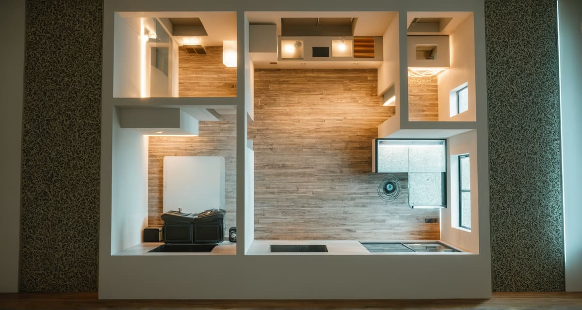Overhead view of a detailed architectural model showing the layout of a modern interior