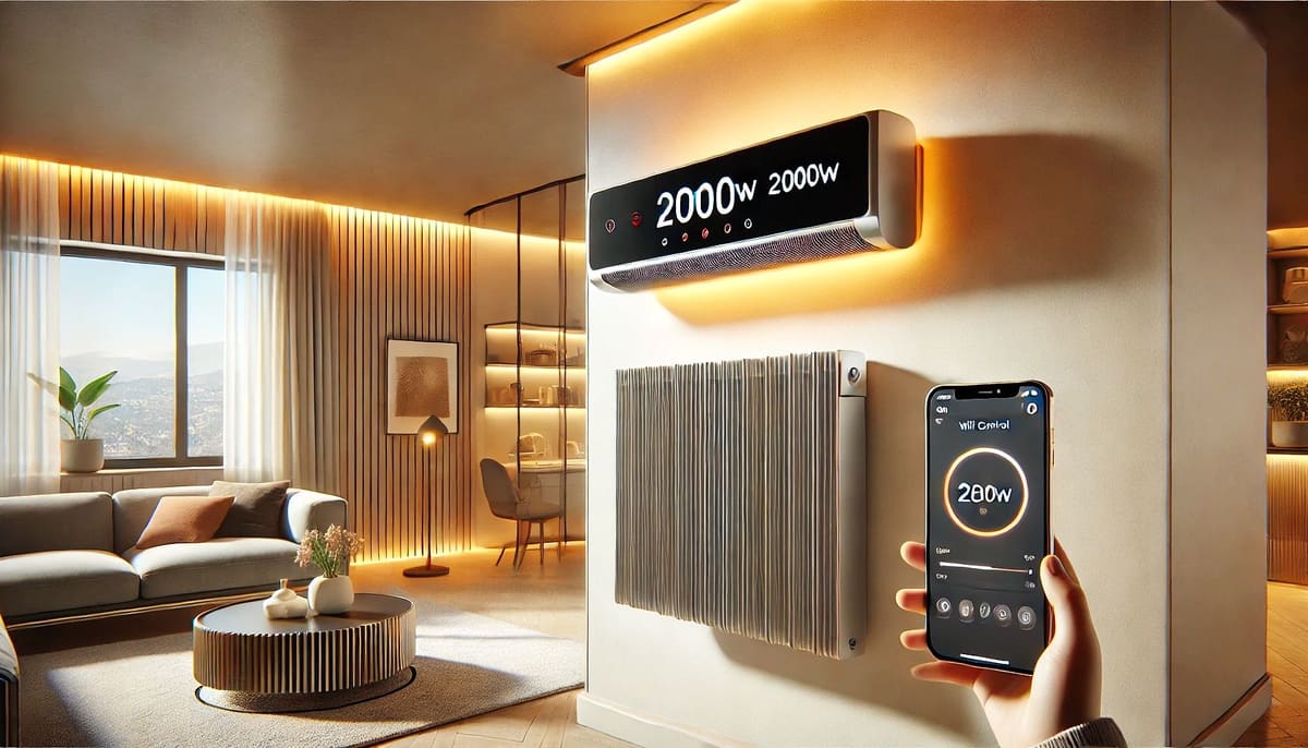Wall mounted 2000w heater controlled from a phone