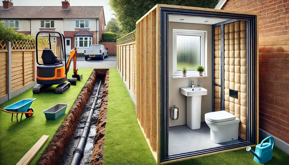 Cloakroom with WC and basin inside a garden room