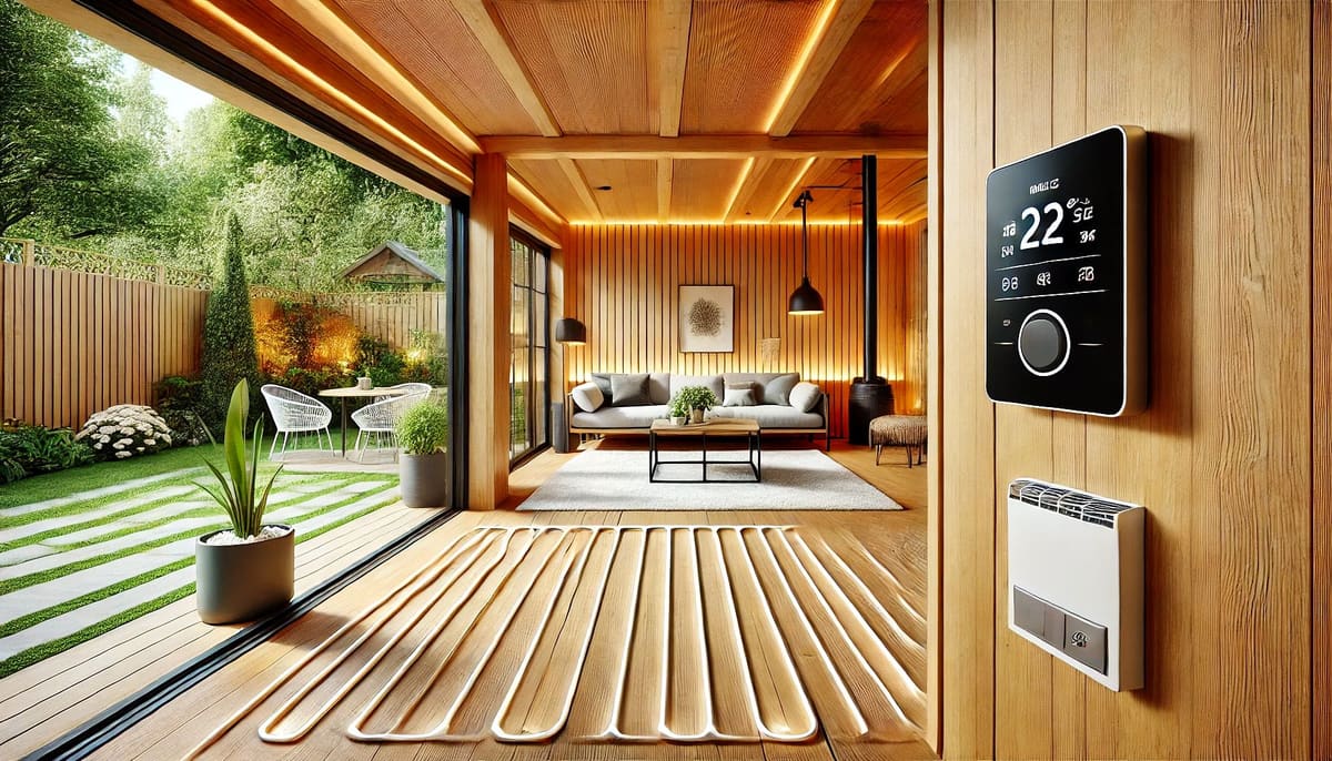 Electric underfloor heating with a wifi thermostat in a garden room