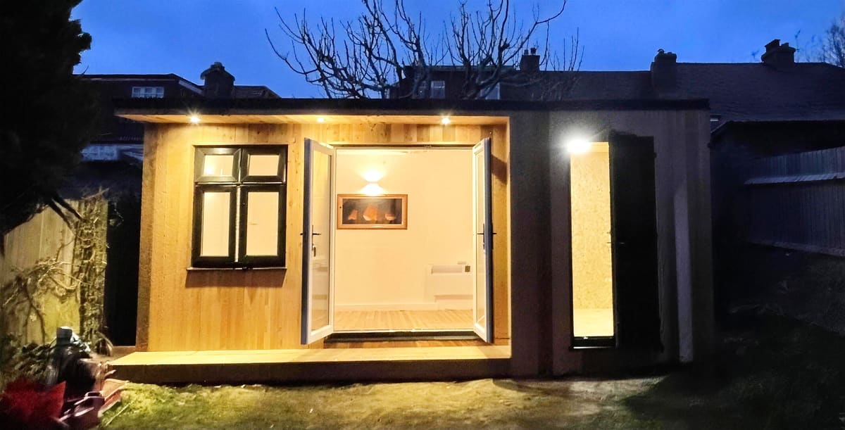 Cedar garden office with separate storage shed, Hove